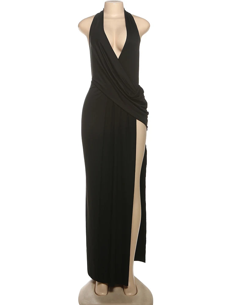 Vacay Halter Maxi Dress | Deep V Backless Summer Dress