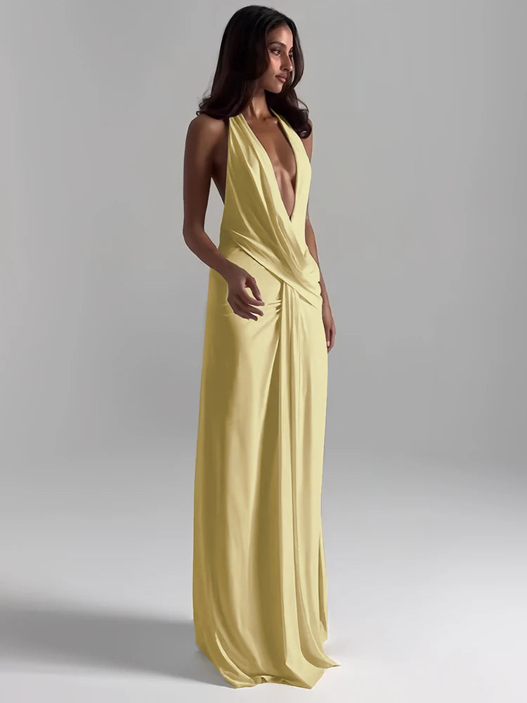 Vacay Halter Maxi Dress | Deep V Backless Summer Dress