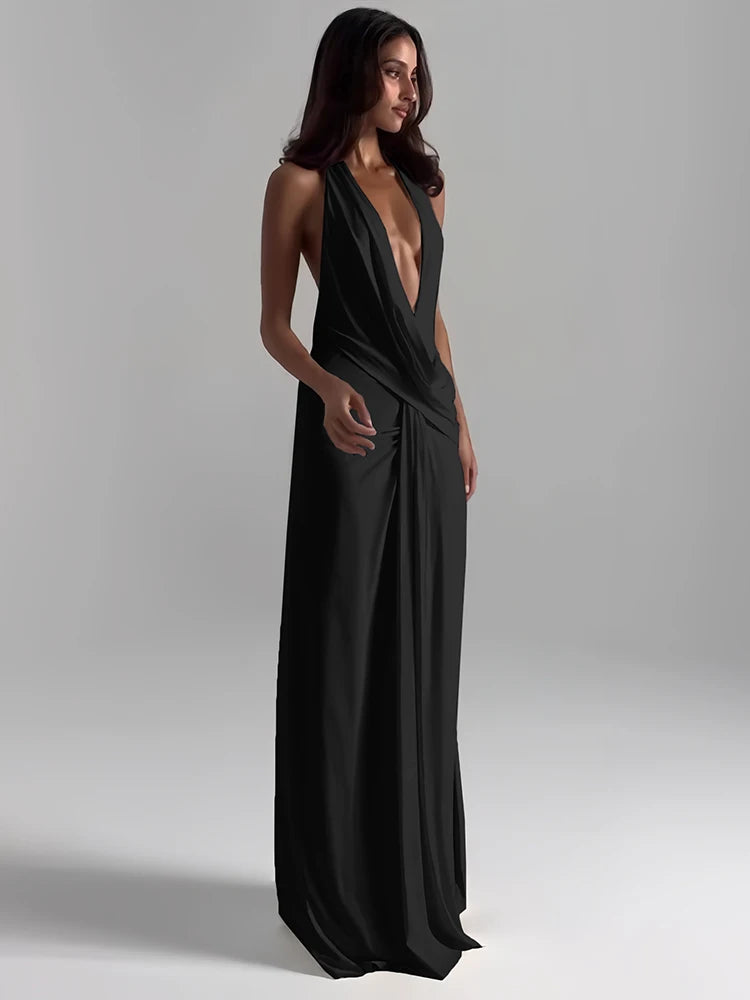 Vacay Halter Maxi Dress | Deep V Backless Summer Dress