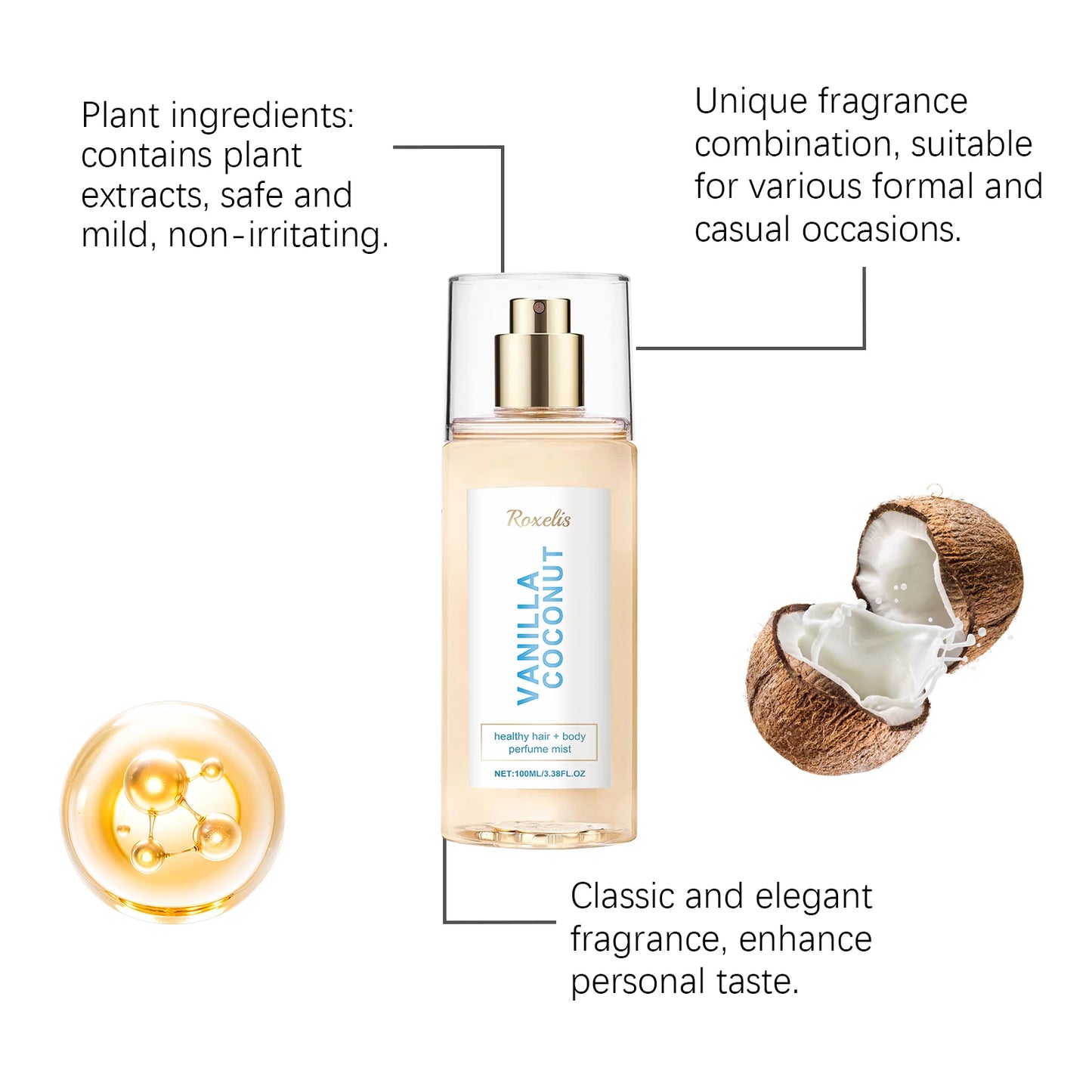 Coconut Vanilla Perfume
Mist | Light Tropical Body
Spray